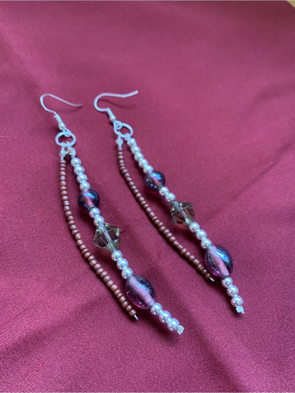 Handmade Pink Bead & Pearl Dangle Earrings